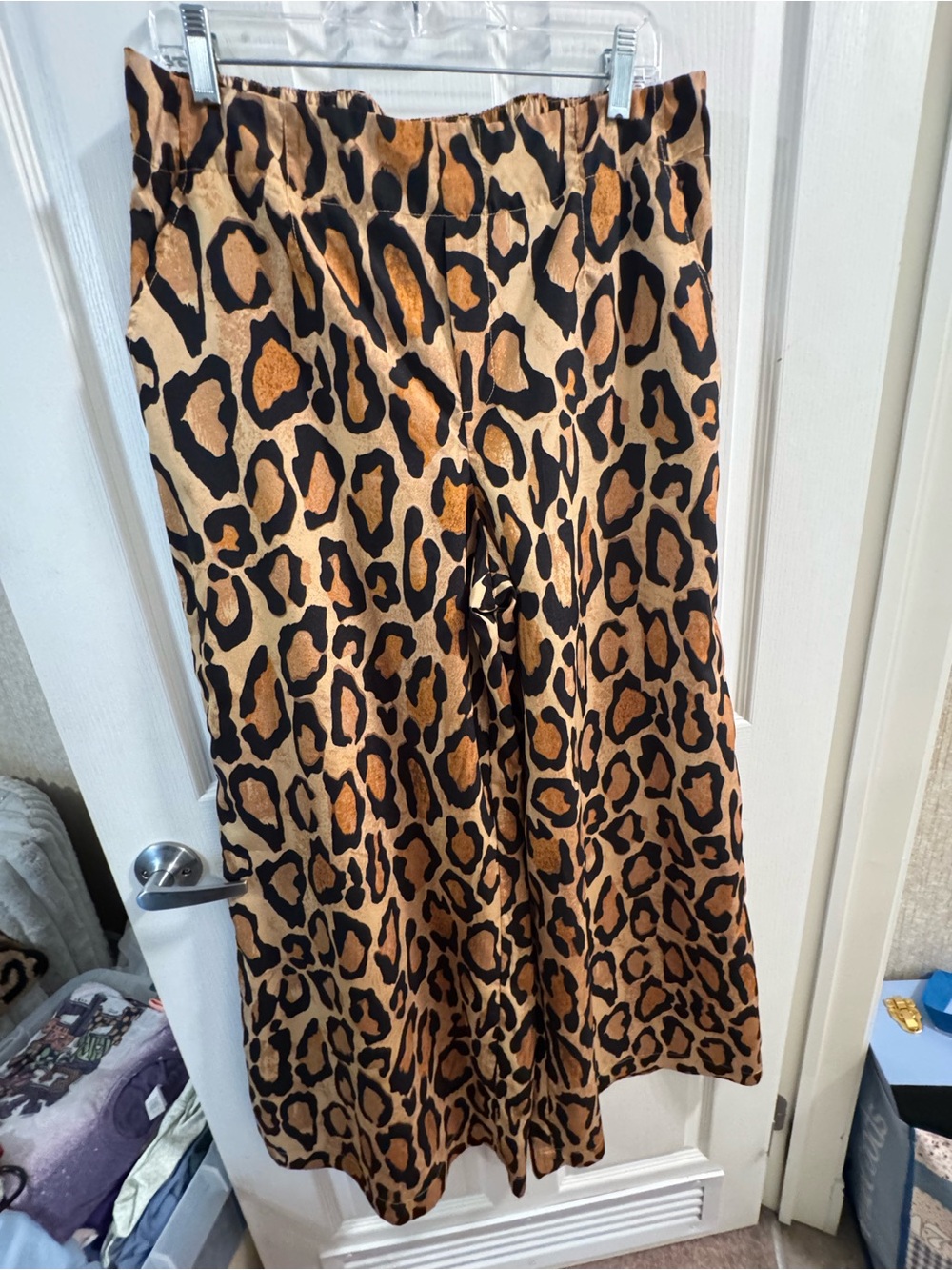 Cato Leopard-Pattern Wide Leg Pants in Tan and Black